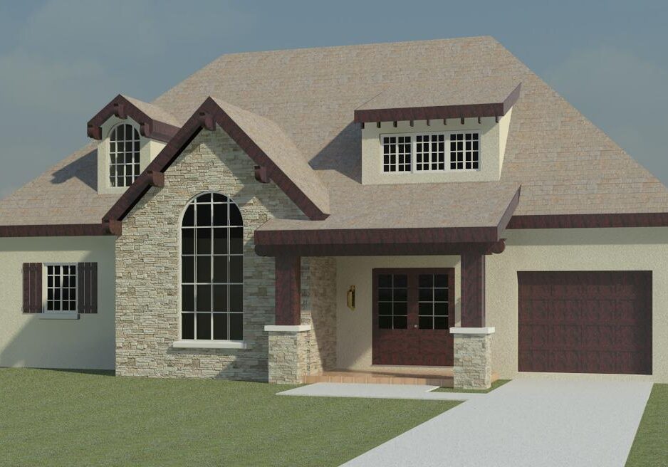 Modern suburban house with gable roof design.